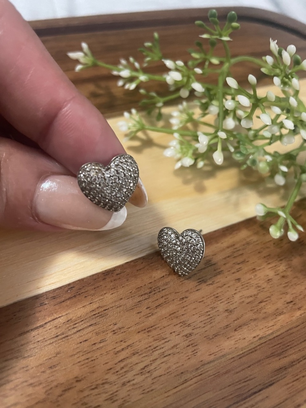 Silver Heart Pavé Stud Earrings - Women Jewelry